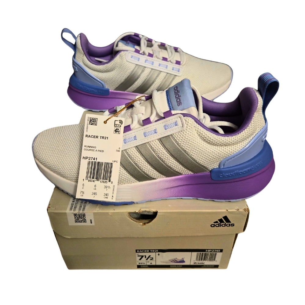 Adidas Woman's White and Purple Sneakers